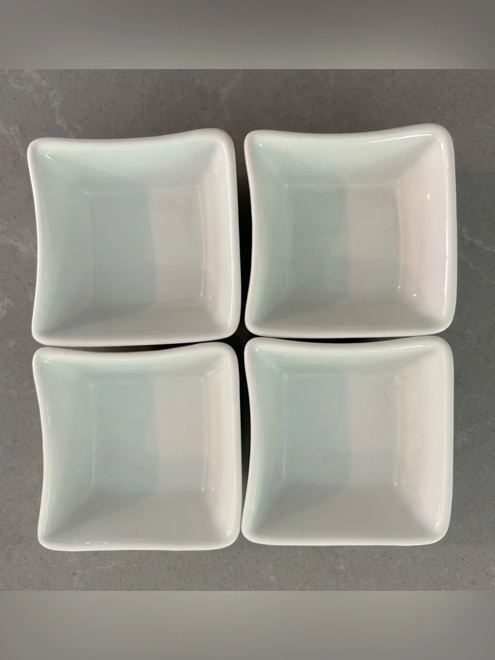 Pier 1 Wavy white porcelain dipping sauce dishes 3” x 3” - set of 4